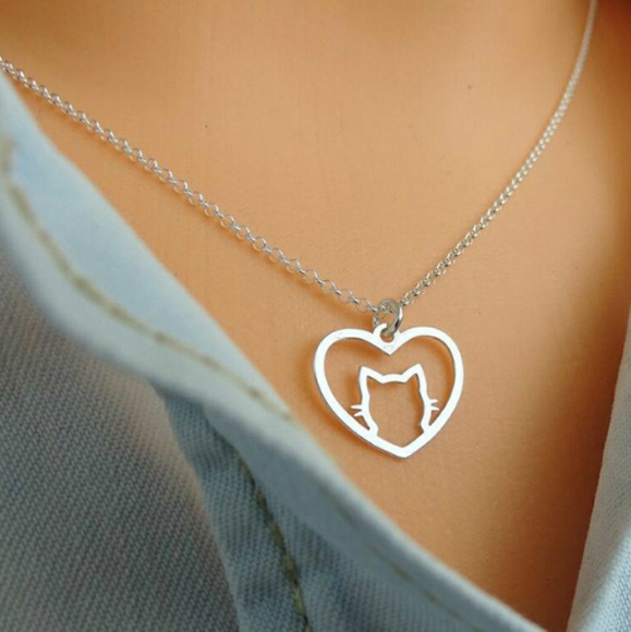 Jewelry - Gold Lovely Heart Kitty Cat Necklace